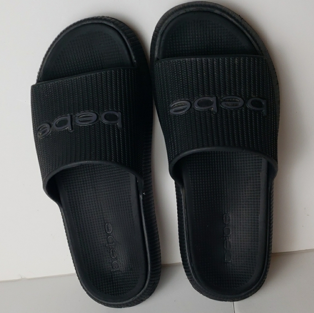 Bebe Black Logo Slide Sandals